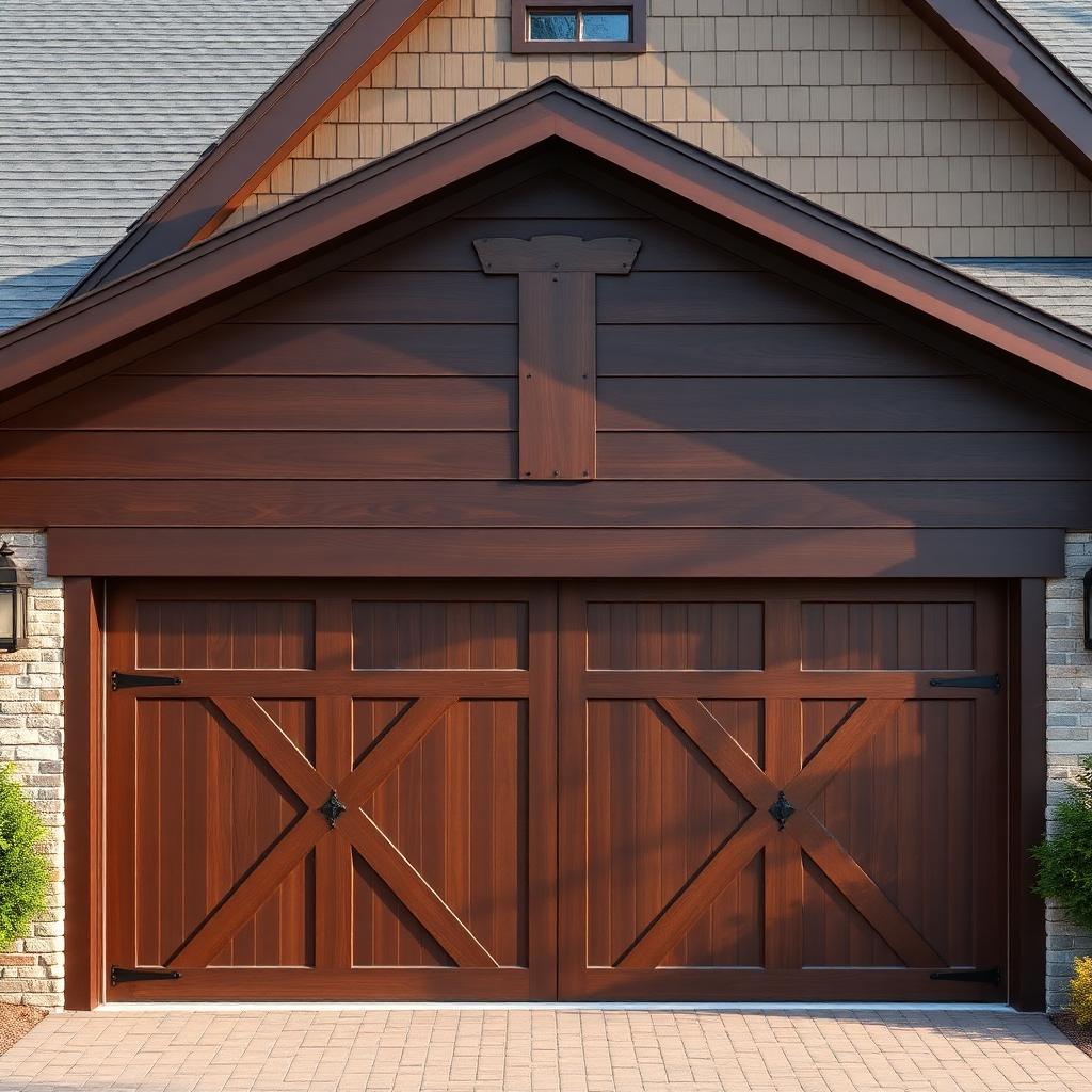 Farmhouse barn-style garage door with X-pattern crossbuck design installation in Liverpool, TX
